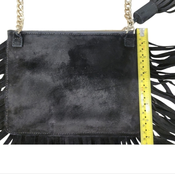 𝅺ALICE+OLIVIA Black Suede Fringe Studded Tassel Crossbody Bag - Picture 6 of 15